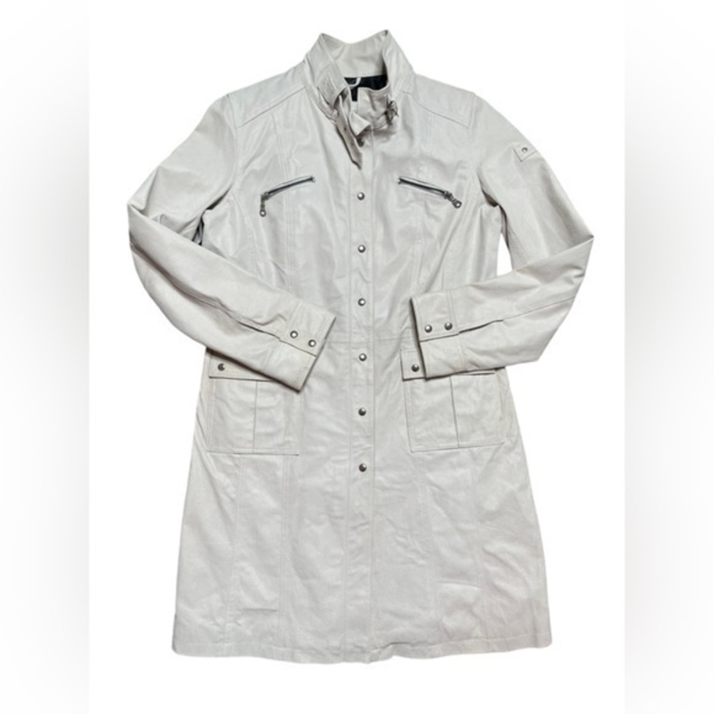 Women's Spiegel Leather Jacket Coat Cream  Trench Mid Length size 12